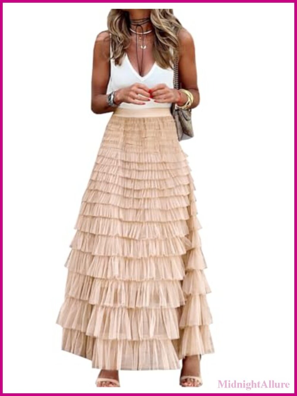 Women's Long Maxi Tulle Skirt A-Line Ruffle High Waisted Tiered Layered Party